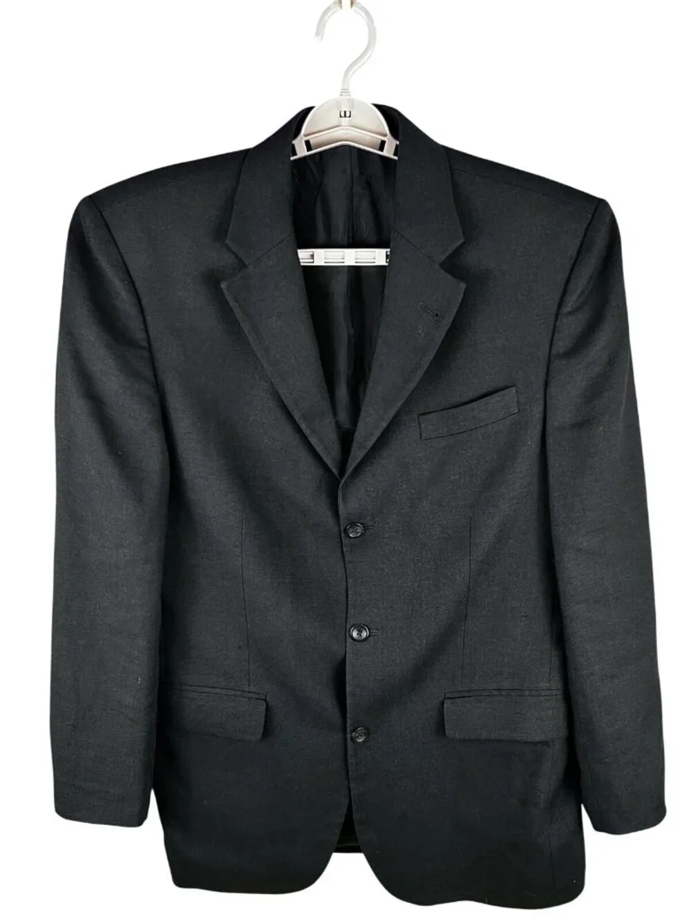 John Ashford Mens Classic Sport Coat Blazer 3 Button Black Linen Poly Blend 42R